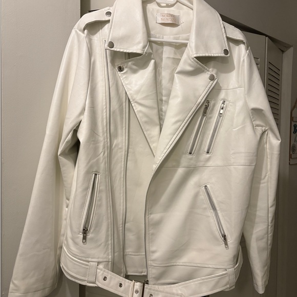 White PU Leather (Vegan) Biker Jacket, NWOT, Mens or Women’s XXL - Picture 3 of 6
